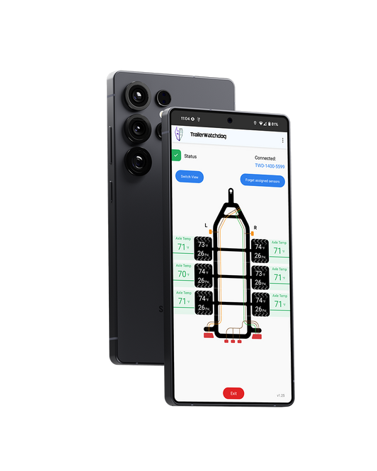 TrailerWatchdog app running on smartphone showing real-time trailer monitoring