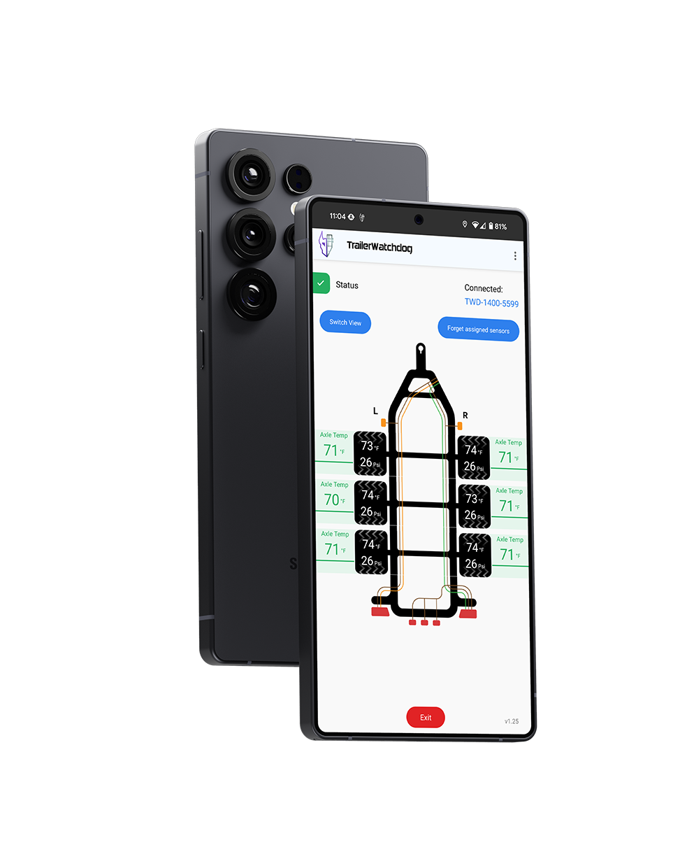 TrailerWatchdog app running on smartphone showing real-time trailer monitoring